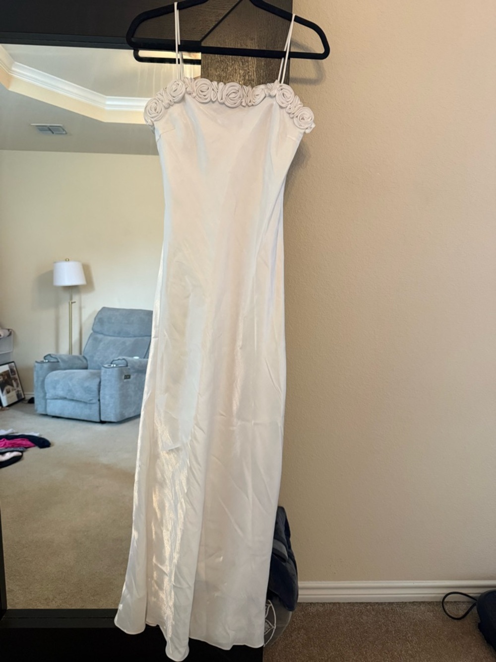 Unk White Spaghetti-Strap Maxi Dress with Rosette Trim